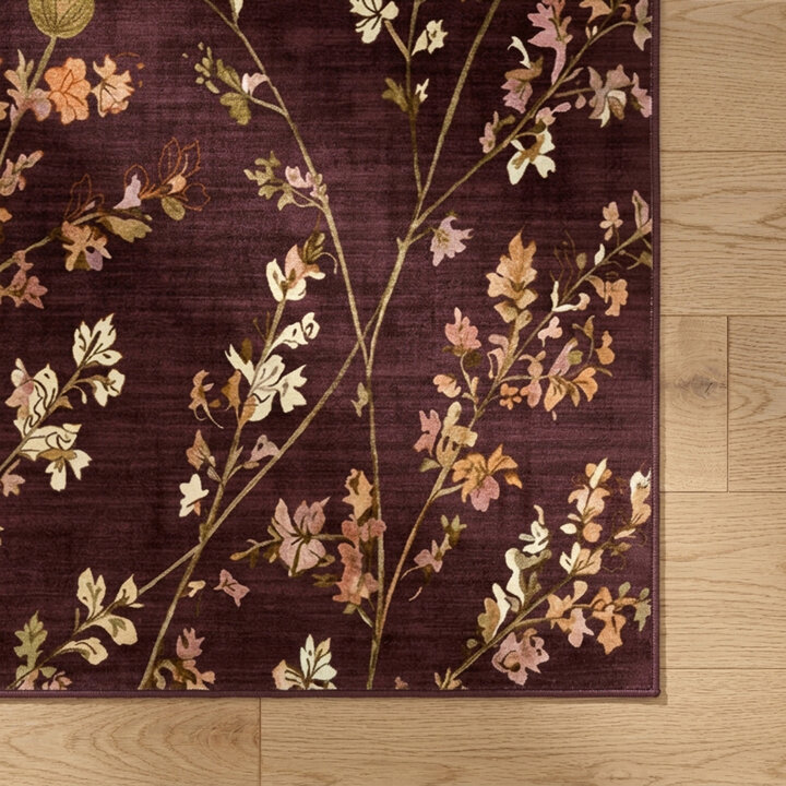 Wasbaar vloerkleed - Misty Floral Bruin | Wasbaar