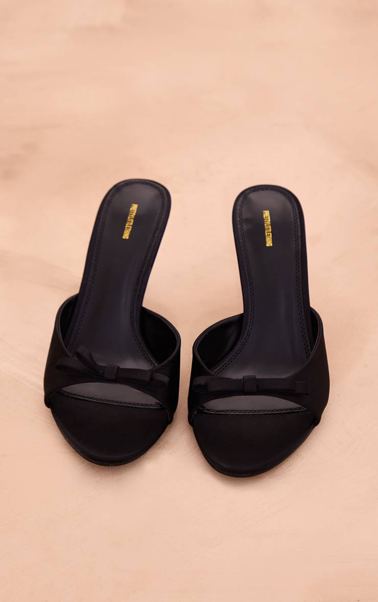 Noir Mules À Bout Ouvert Talon Bas Bride Nœud En Satin Bout Rond