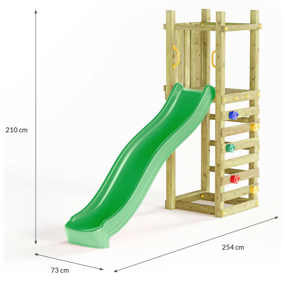 Plateforme de jeux en bois funny toboggan + mur d'escalade