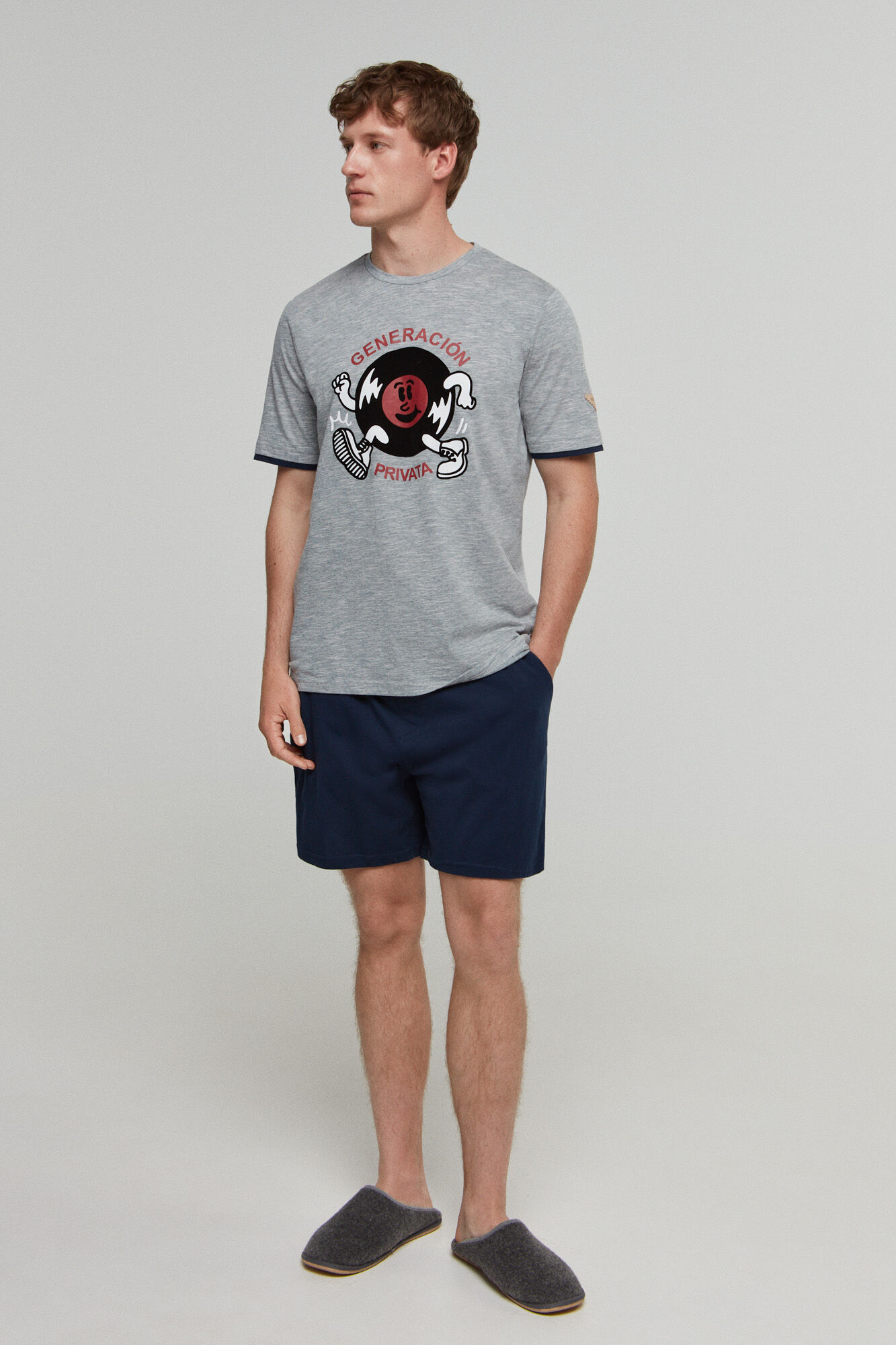 Pijama de malha microlistado para a geração - Cinza