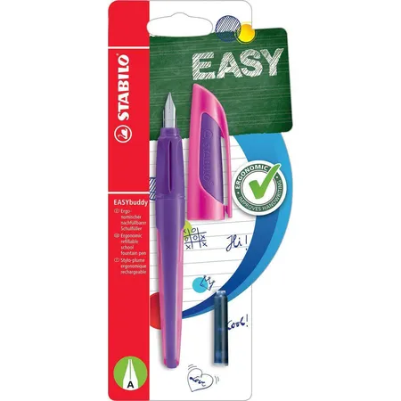 Schulfüller mit Anfänger-Feder A - STABILO EASYbuddy in lila/magenta - Schreibfarbe blau (löschbar) - Einzelstift - inklusive Patrone
