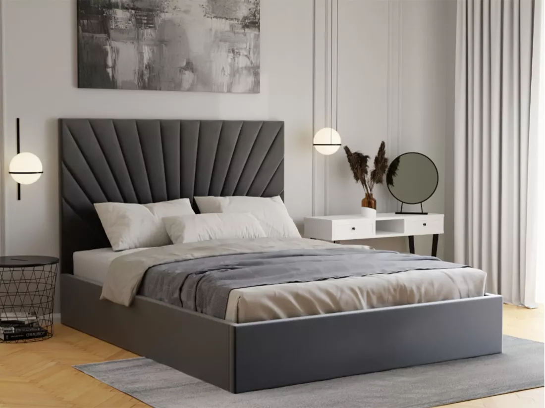 Lit coffre 180 x 200 cm - Velours - Gris anthracite - RILIODA de Pascal Morabito