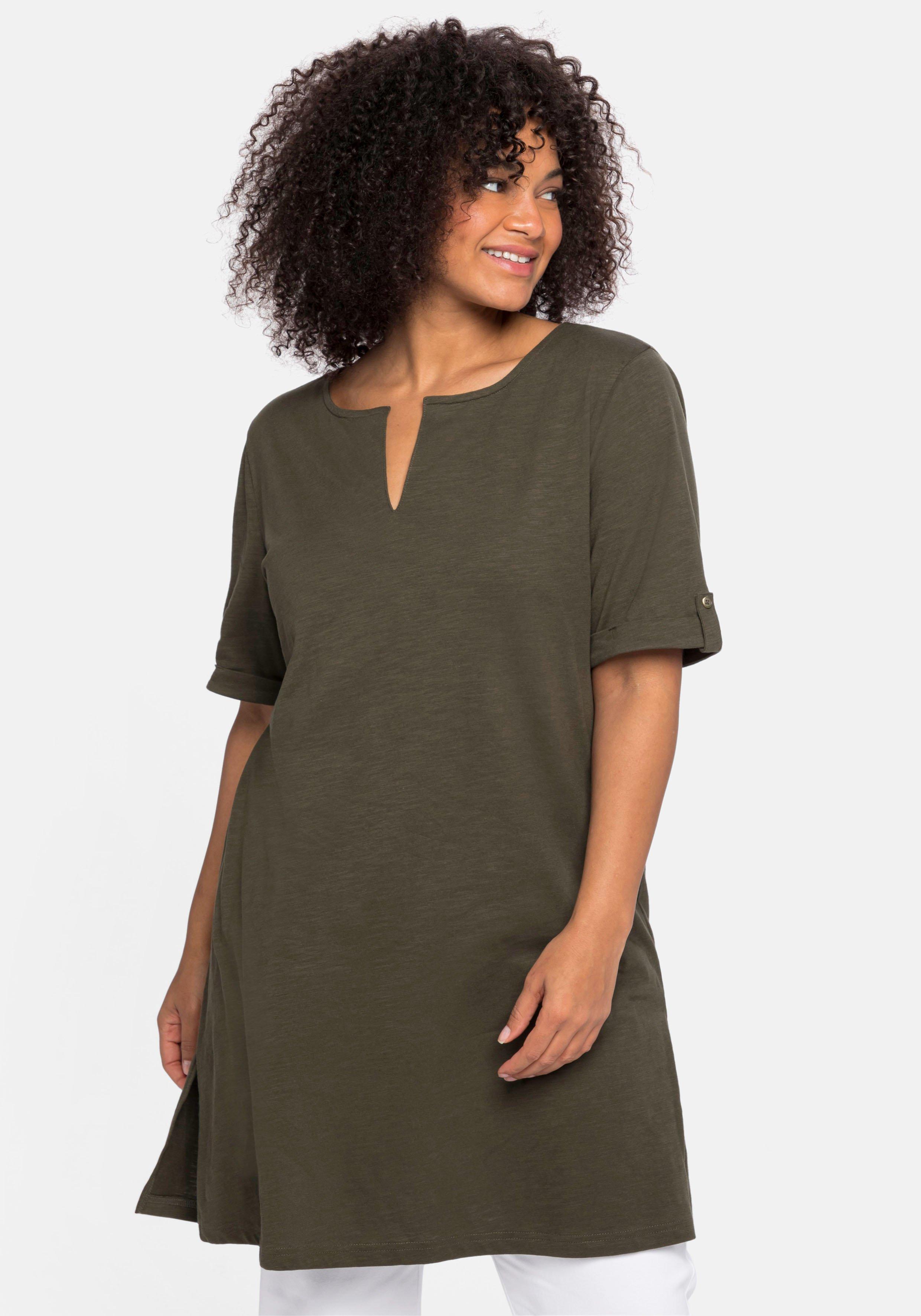 Longshirt mit geschlitztem Ausschnitt