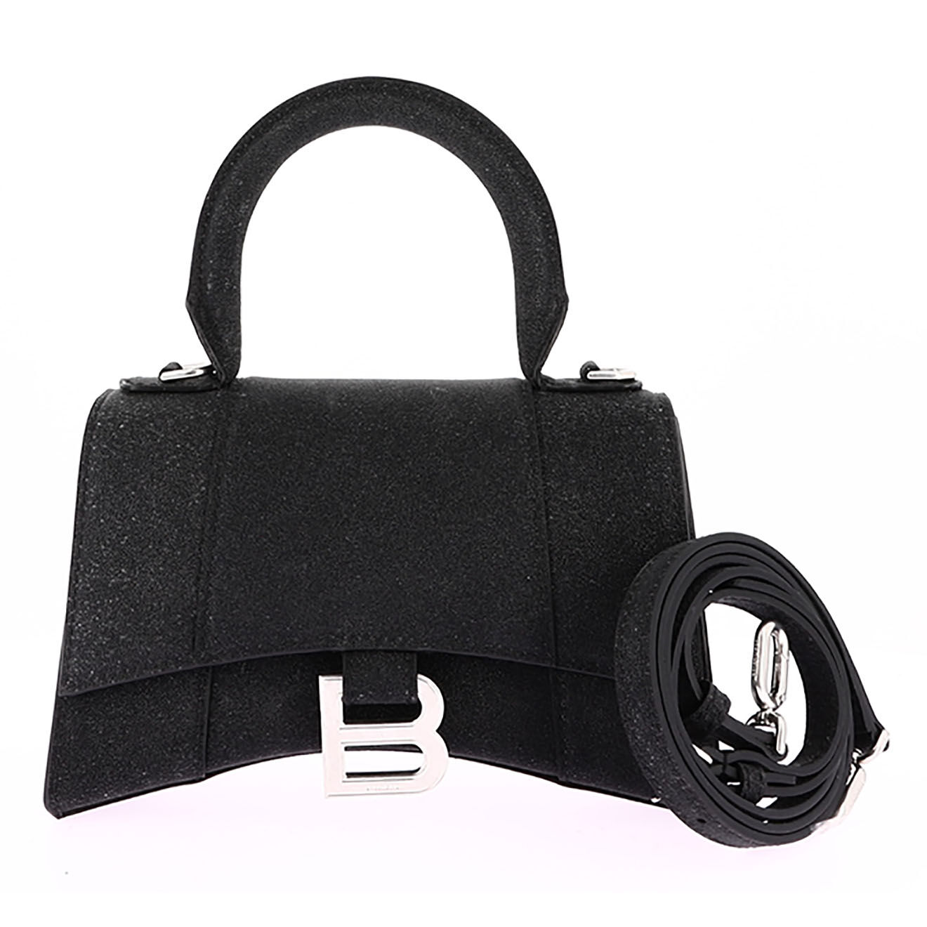 Balenciaga Sac bandoulière Hourglass en Cuir Paillettes noir - Neuf sans étiquette - L.19 cm