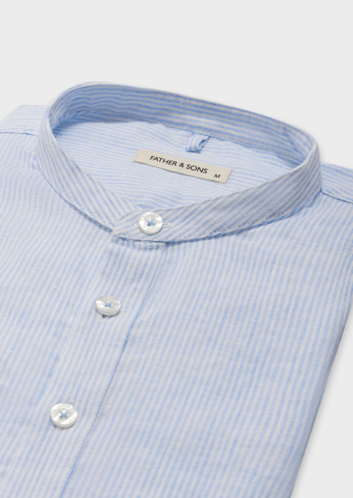 Chemise sport Slim en lin mélangé blanc à rayures bleu ciel à col officier