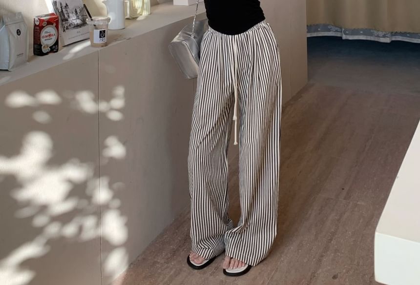 Moon City - Gestreepte broek met hoge taille en wijde pijpen