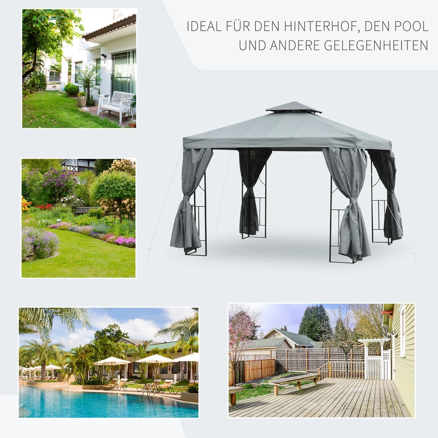 Outsunny Gartenpavillon mit Doppeldach grau