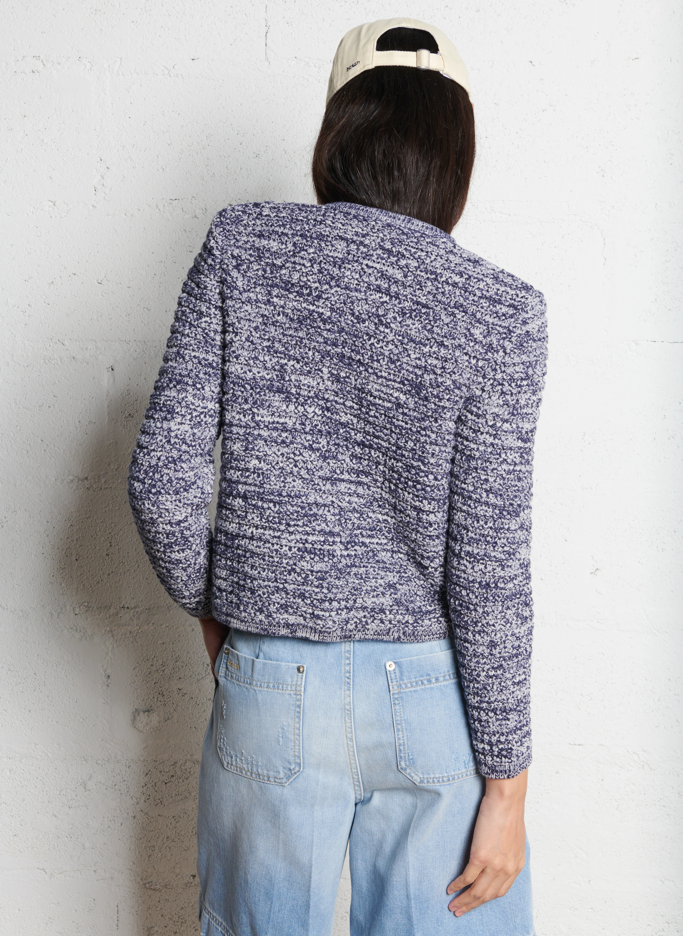 GUSPA - Gilet droit col rond en coton mélangé | Bleu