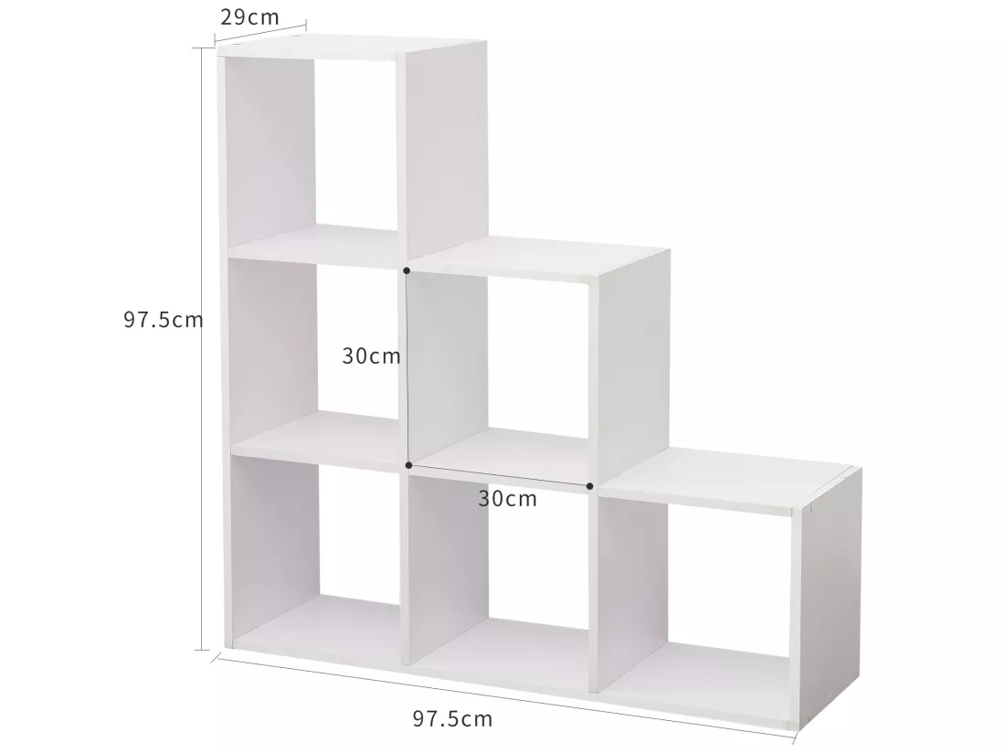 Etagère Bibliothèque Blanc Bois 6 Niveaux Salon 97,5x97,5x29 Cm
