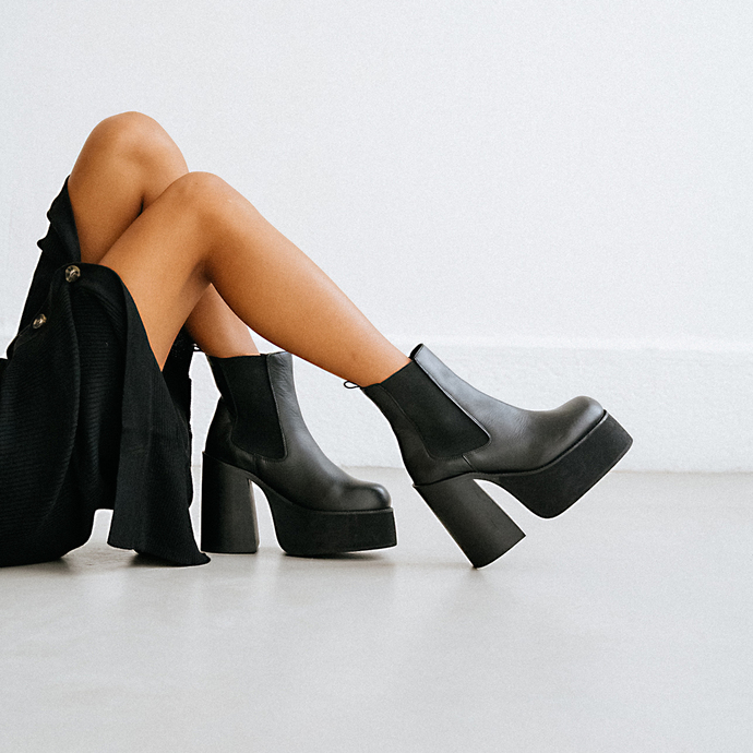 Boots à plateformes  en cuir noir