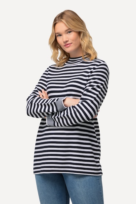 Pullover, Ringel, Rollkanten, Stehkragen, Langarm