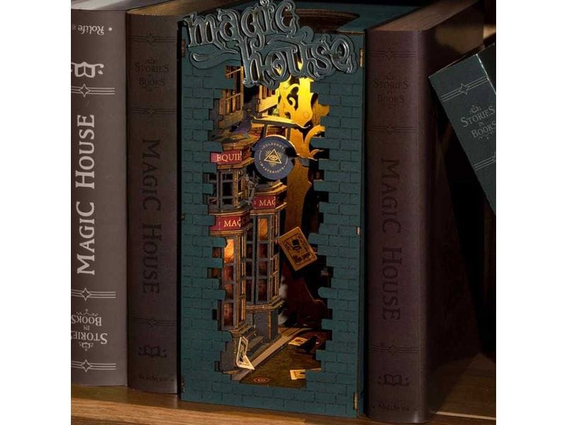 RoboTime Bausatz Book Nook Magic House 3D-Puzzle aus lasergeschnittenen Holzteilen