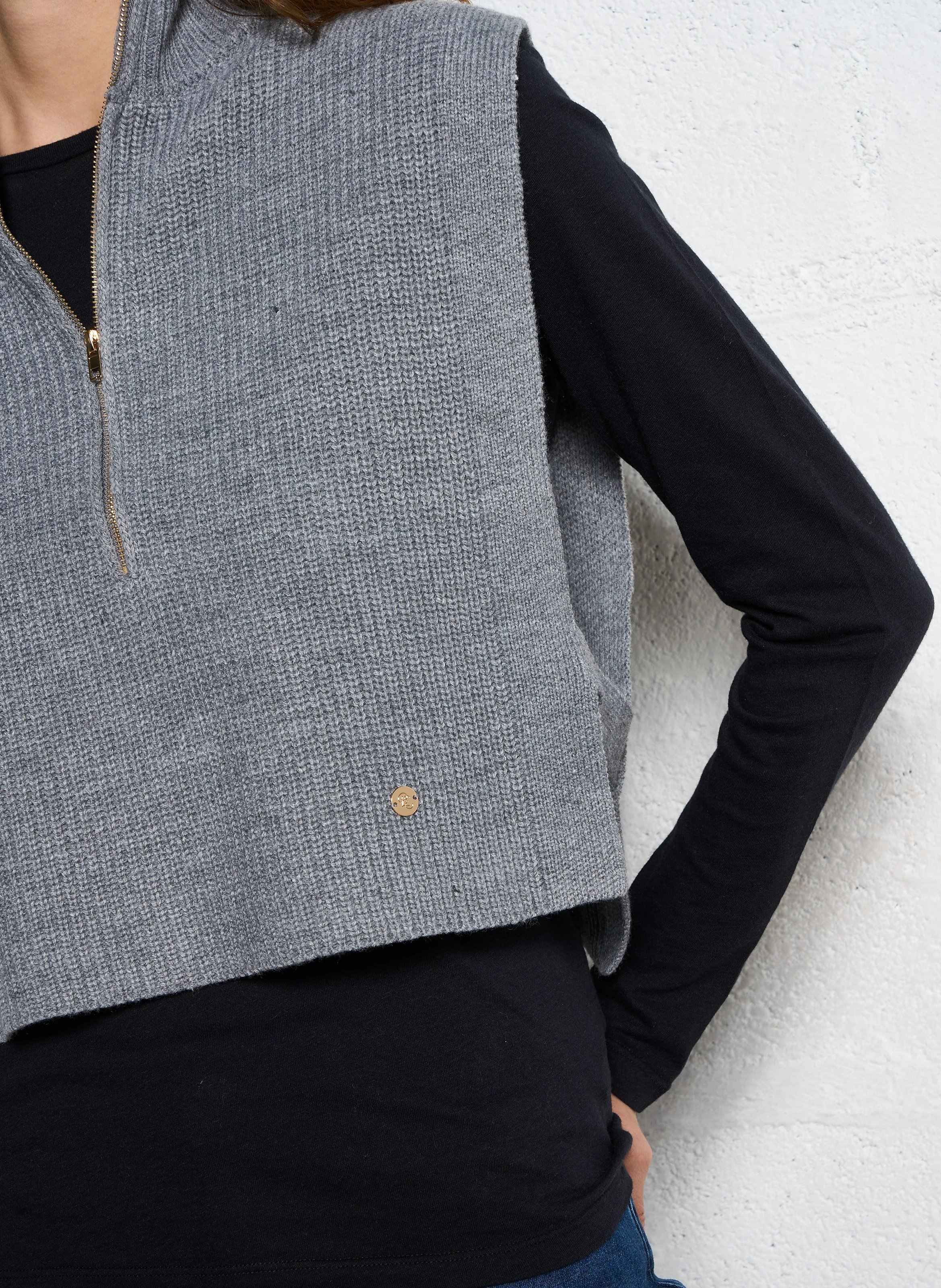 MAEVA - Pull sans manches côtelé | Gris