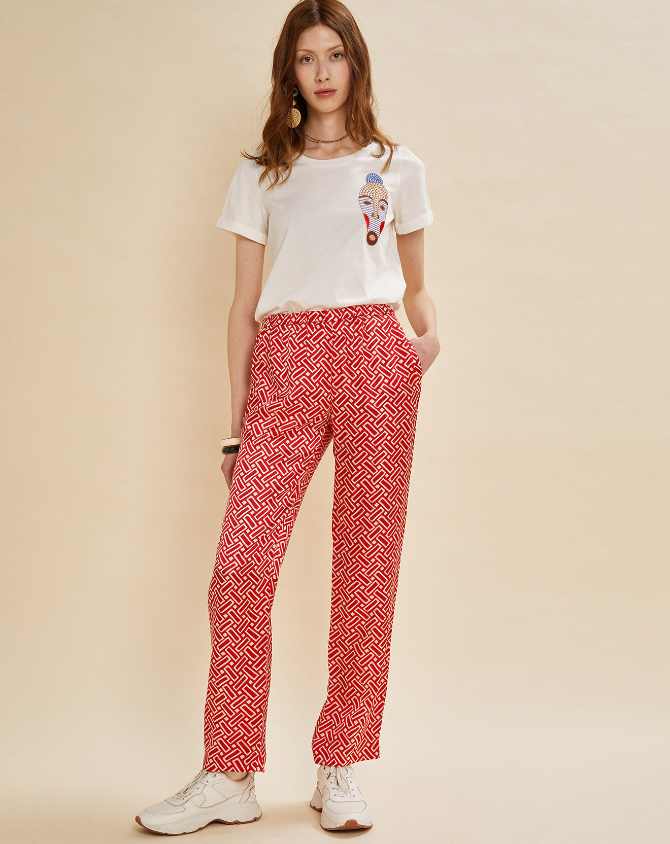 Chloé Stora Pantalon satiné Pataya imprimé rouge