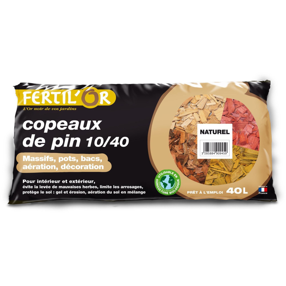 Copeaux de pin naturel 10/40 40 litres lot de 10