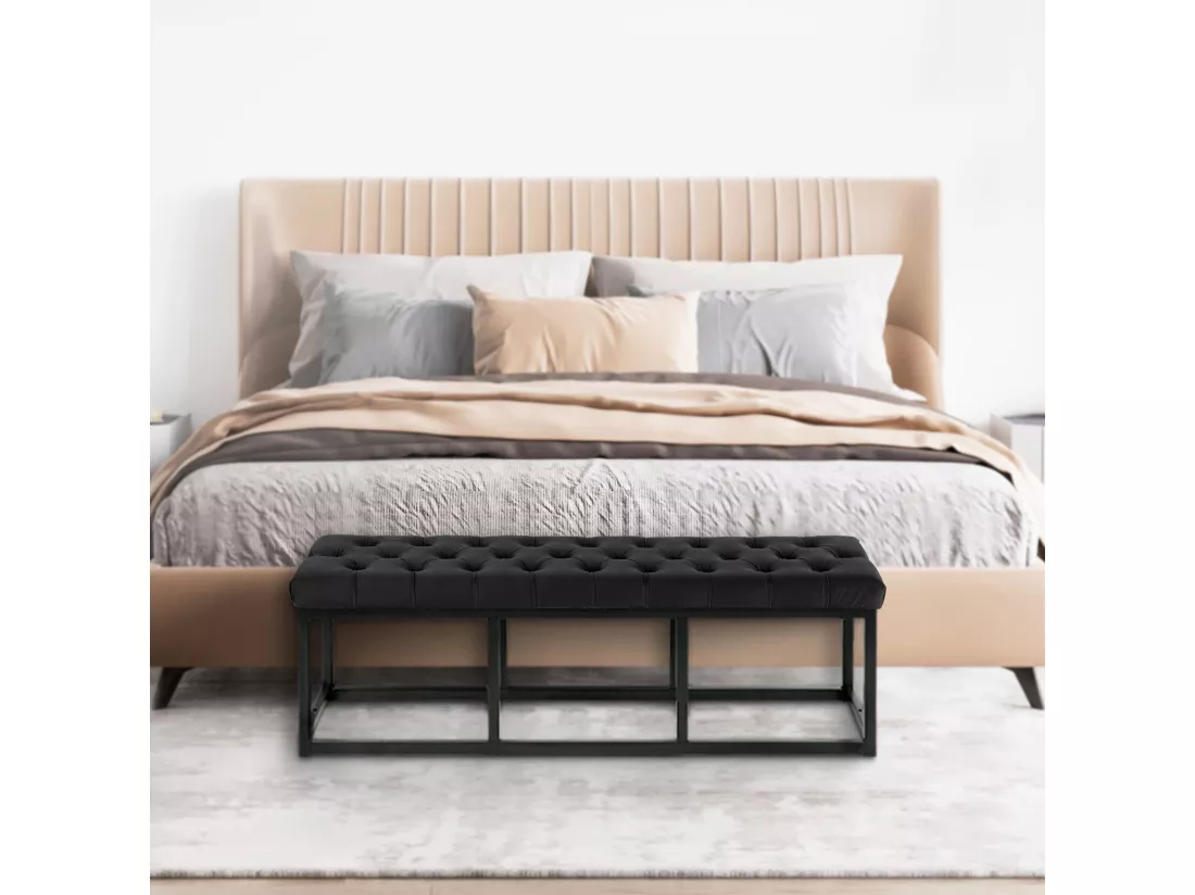 Banquette - Velours & Métal noir mat - Noir - Polson