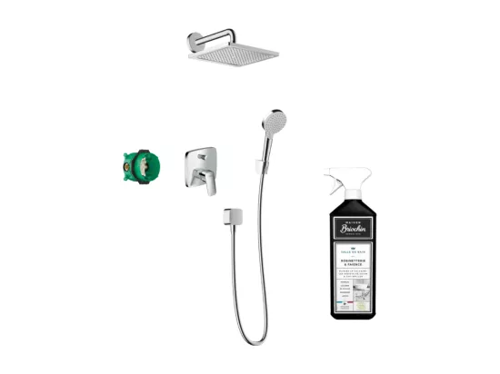 Colonne de douche mécanique encastrée HANSGROHE Logis chromé + nettoyant Briochin