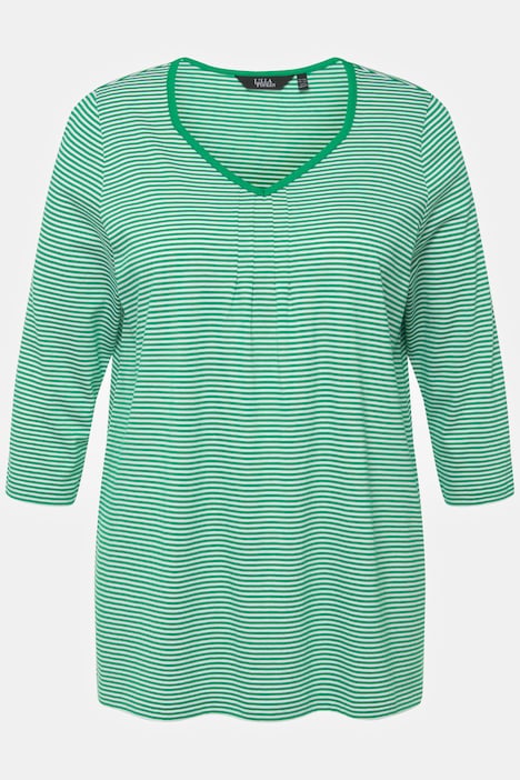 Shirt, Streifen, A-Linie, Herzausschnitt, 3/4-Arm