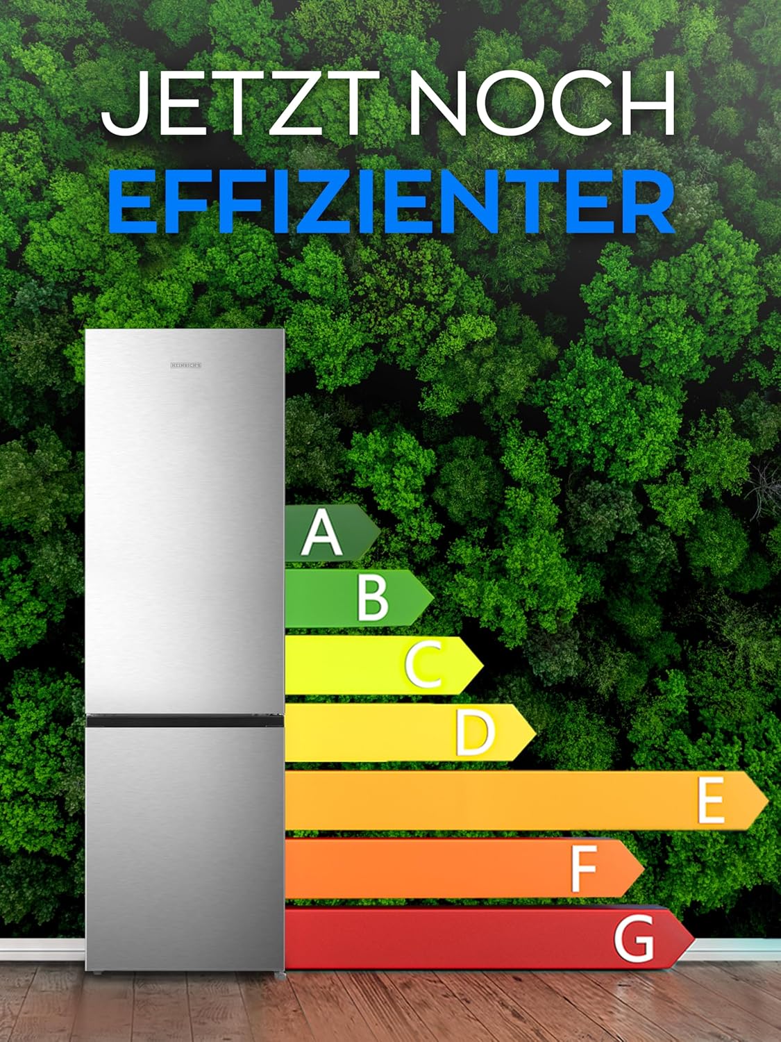 Heinrich´s Kühlgefrierkombination 255Liter, Kühlvolumen 188L, Gefrierfach 67L,LED Innenraumbeleuchtung, Kühlschrank Türanschlag wechselbar, leise 40dB,NO FROST, 6 Temperaturstufen,inox
