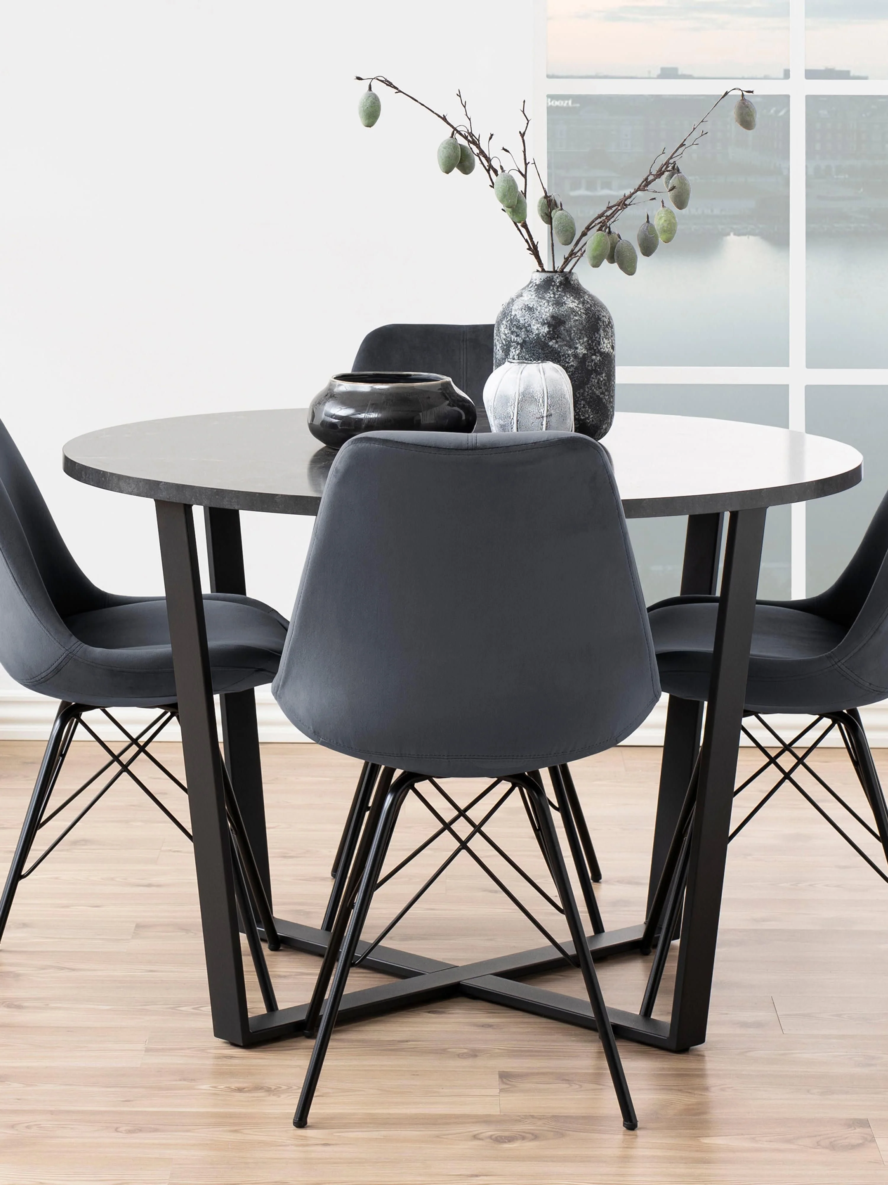 Ronde eettafel Amble met tafelblad in marmerlook, Ø 110 cm