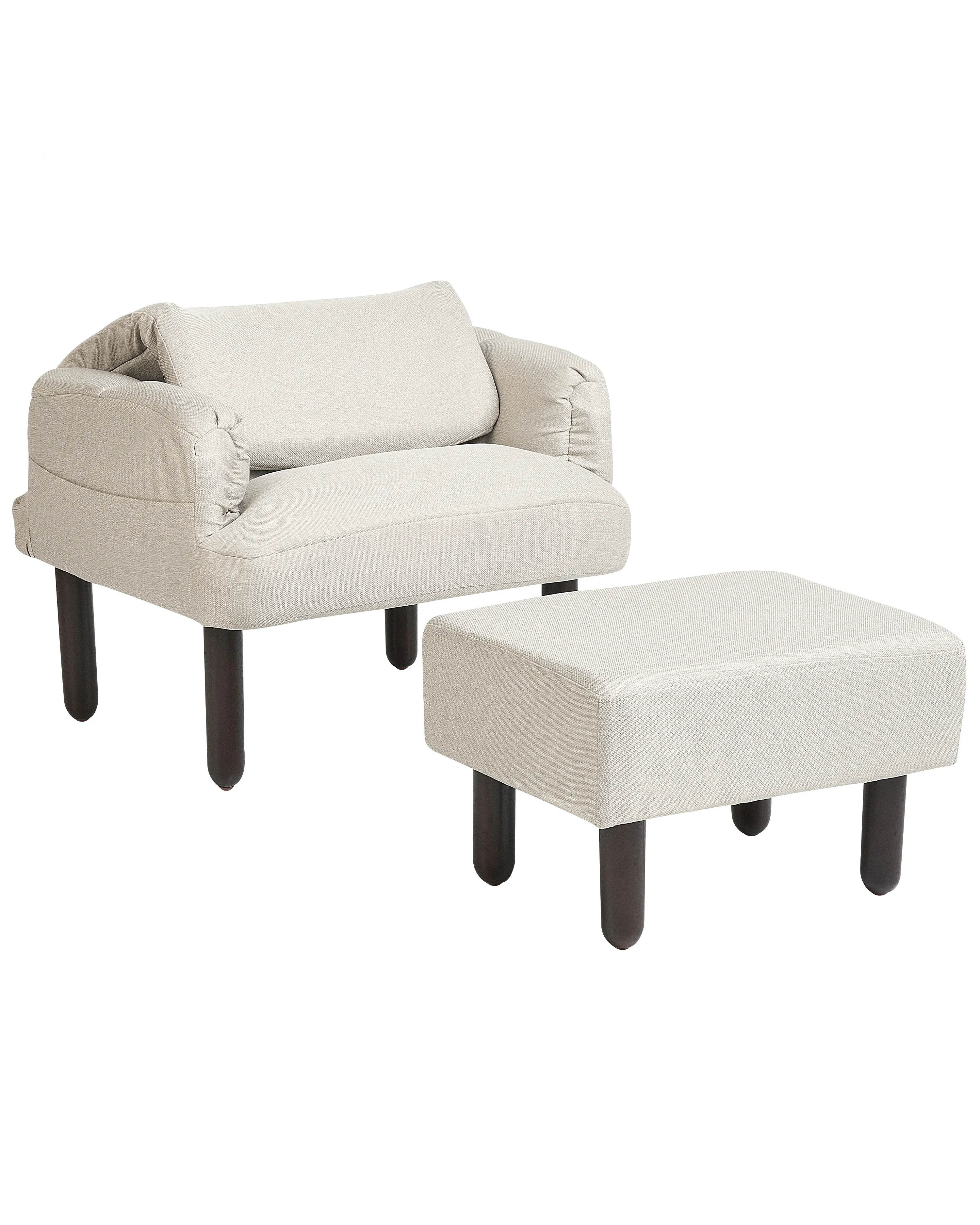 Relaxfauteuil OLAND met voetenbank Kunstlinnen Lichtbeige