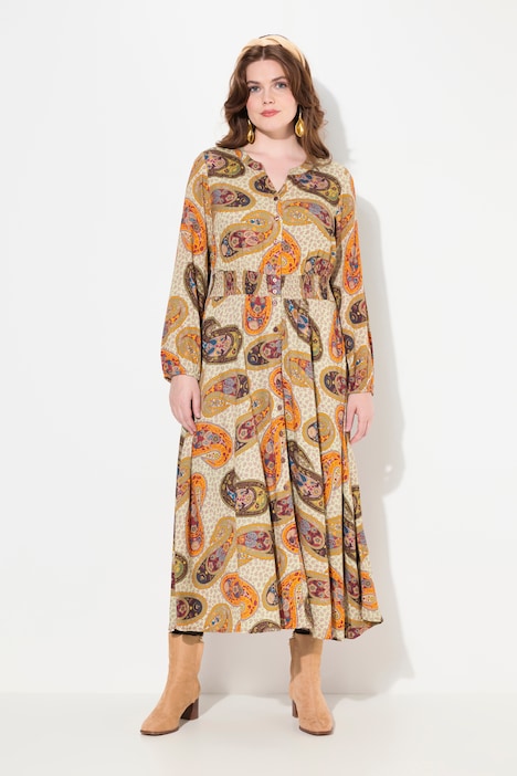 Maxikleid, Paisley, A-Linie, V-Ausschnitt, Langarm
