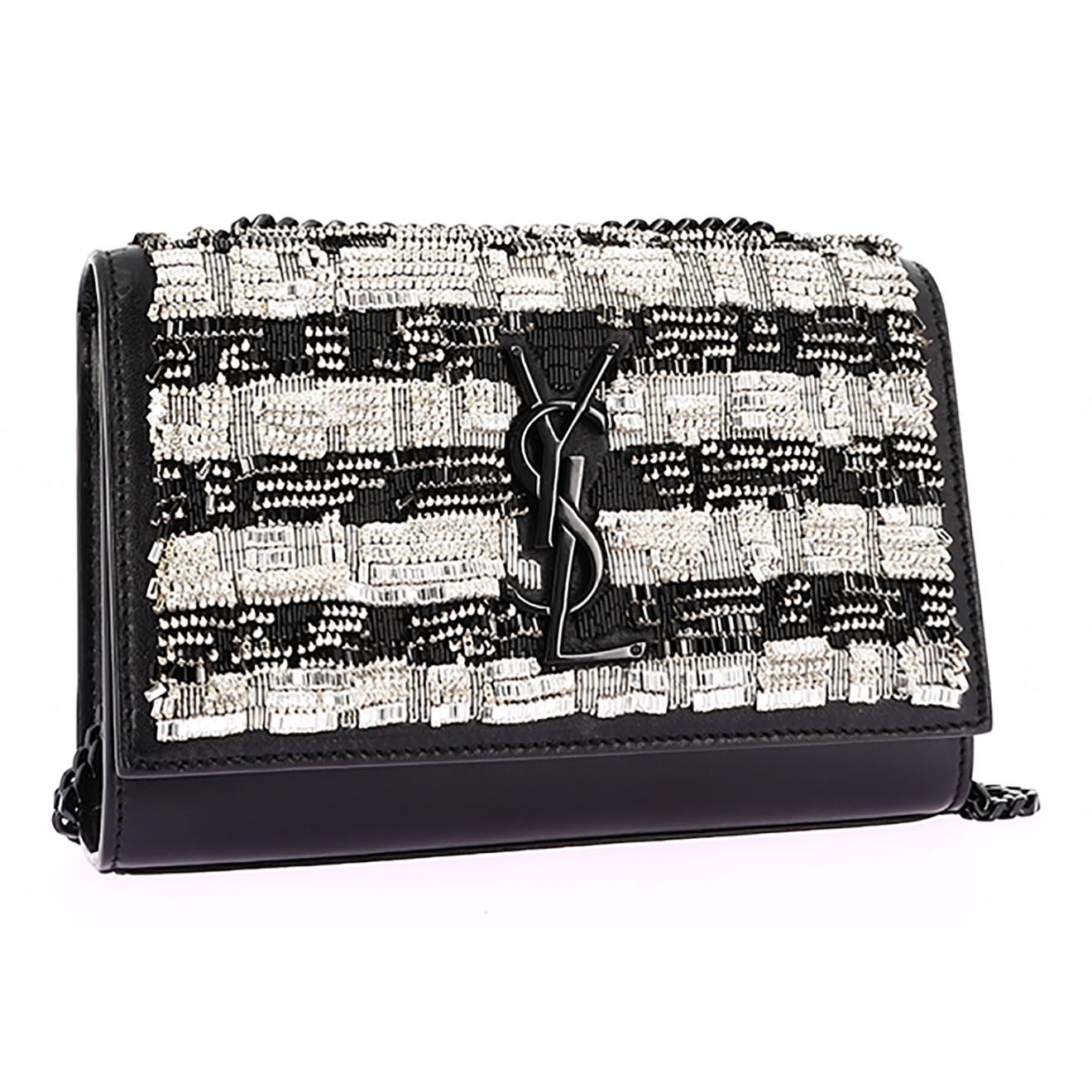 Saint Laurent Sac bandoulière Sunset en Cuir Perles et Strass noir - Neuf avec étiquette - L.20 cm