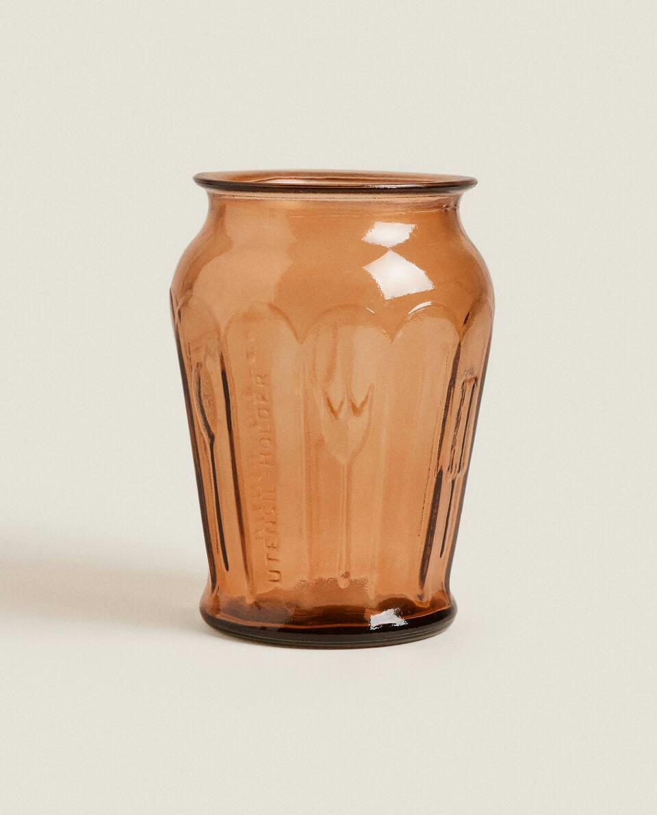 PORTA-UTENSÍLIOS DE VIDRO FACETADO