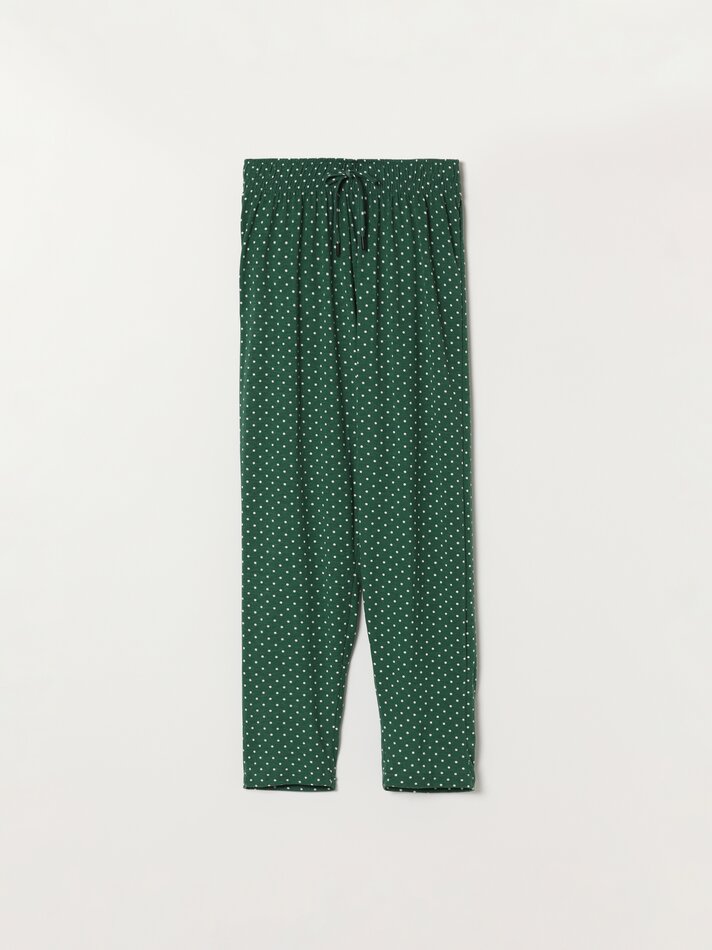 Calças fluidas com laço - Verde