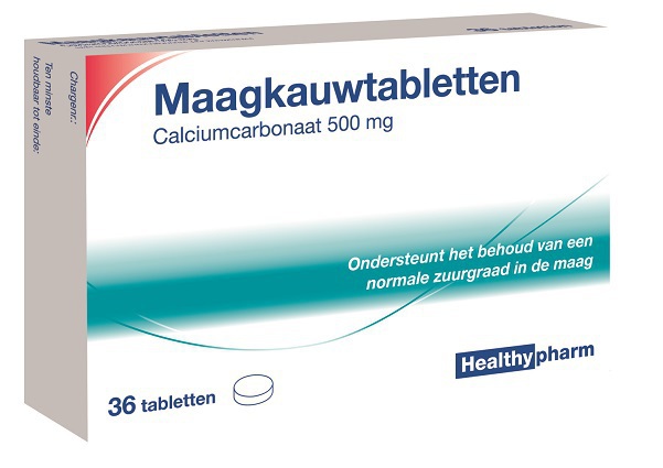 Healthypharm Maagkauwtabletten Calciumcarbonaat 36tab