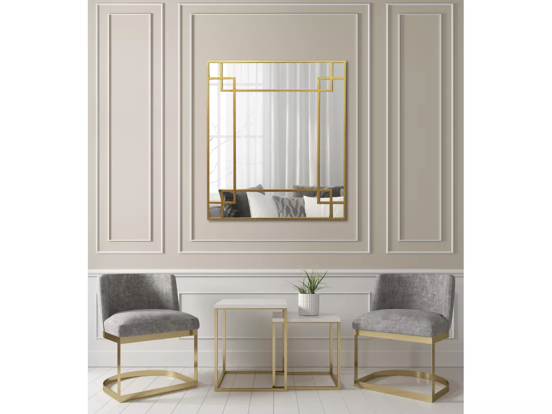 Miroir art déco en métal doré 95x80cm