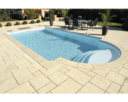 Zwembadrand, Bergerac Element met binnenbocht voor een straal van 100 cm, Champagne, 50 x 31 x 3,2 cm