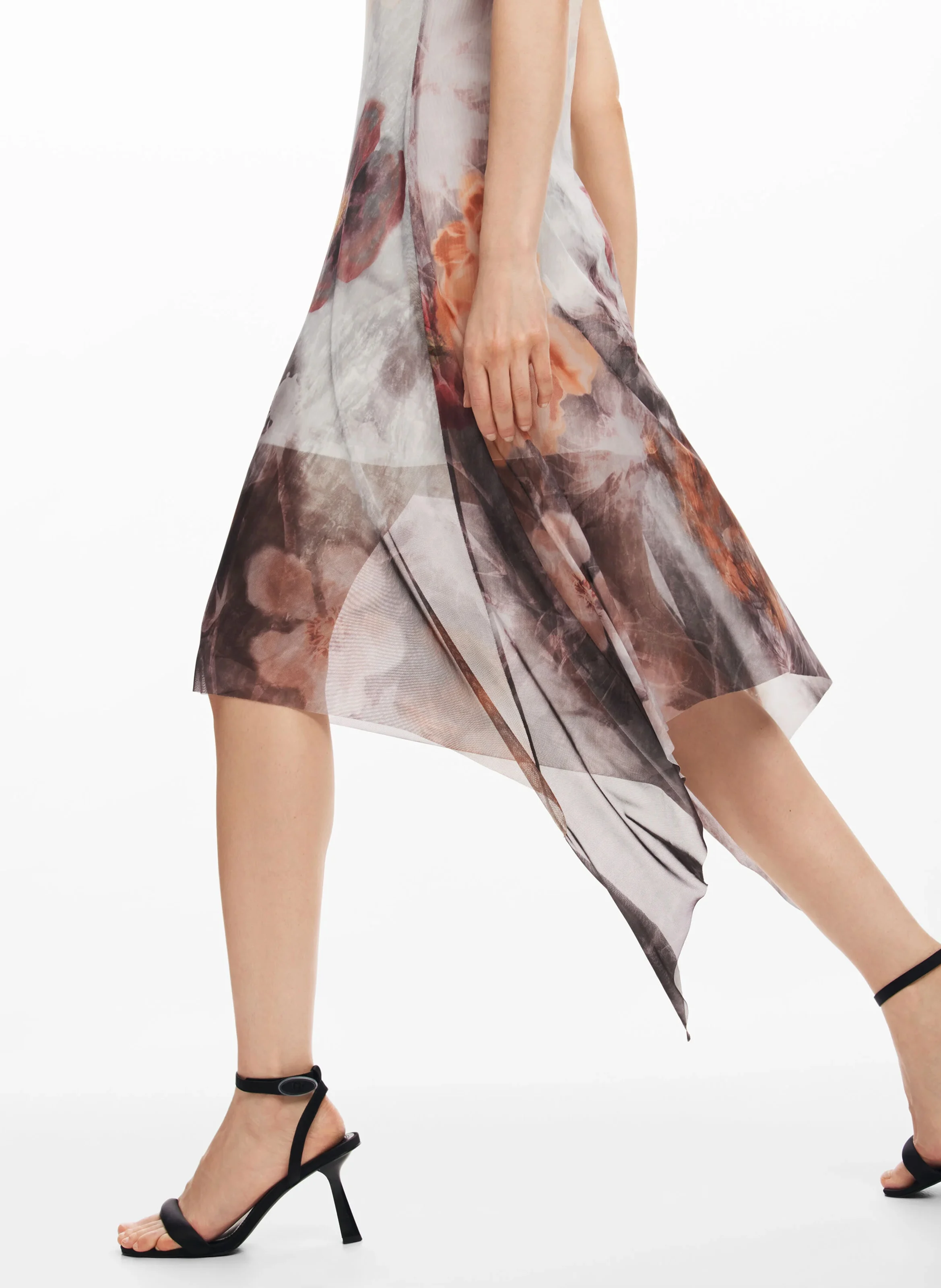 Robe midi col rond imprimée | Noir