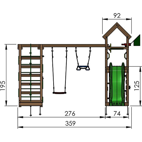 Jungle Gym Patio legetårn komplet inkl. klatremodul og grøn rutsjebane
