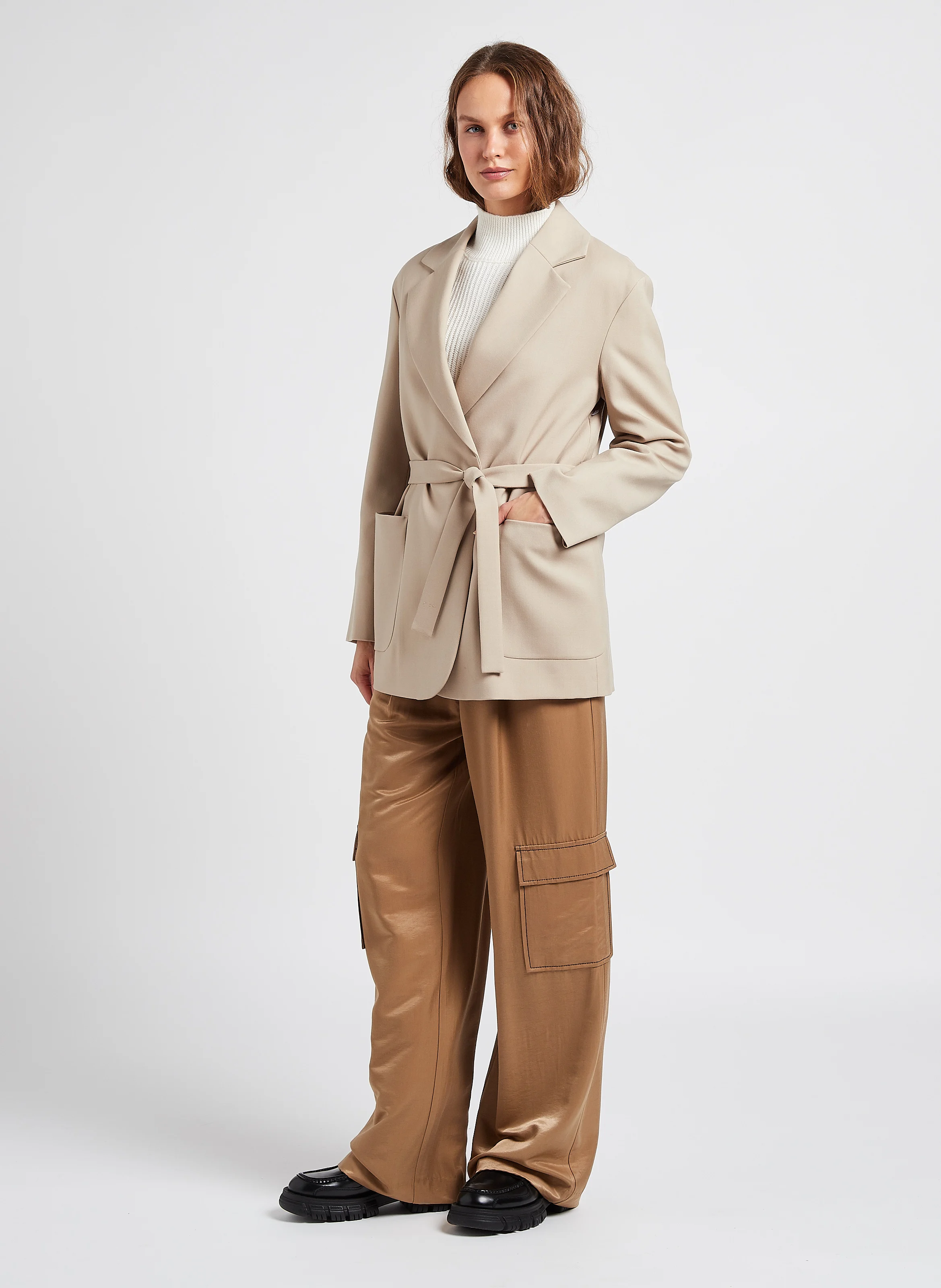 Veste col tailleur en laine vierge | Beige