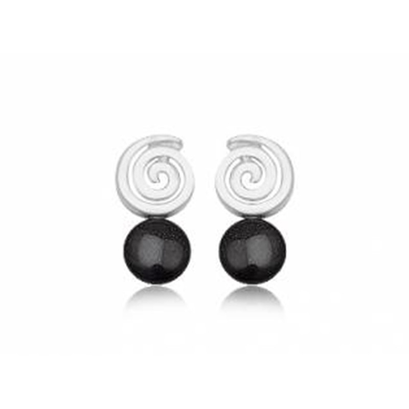 Boucles d'oreilles Pendantes Spirale en Gemstone Grès Noir et Argent 925