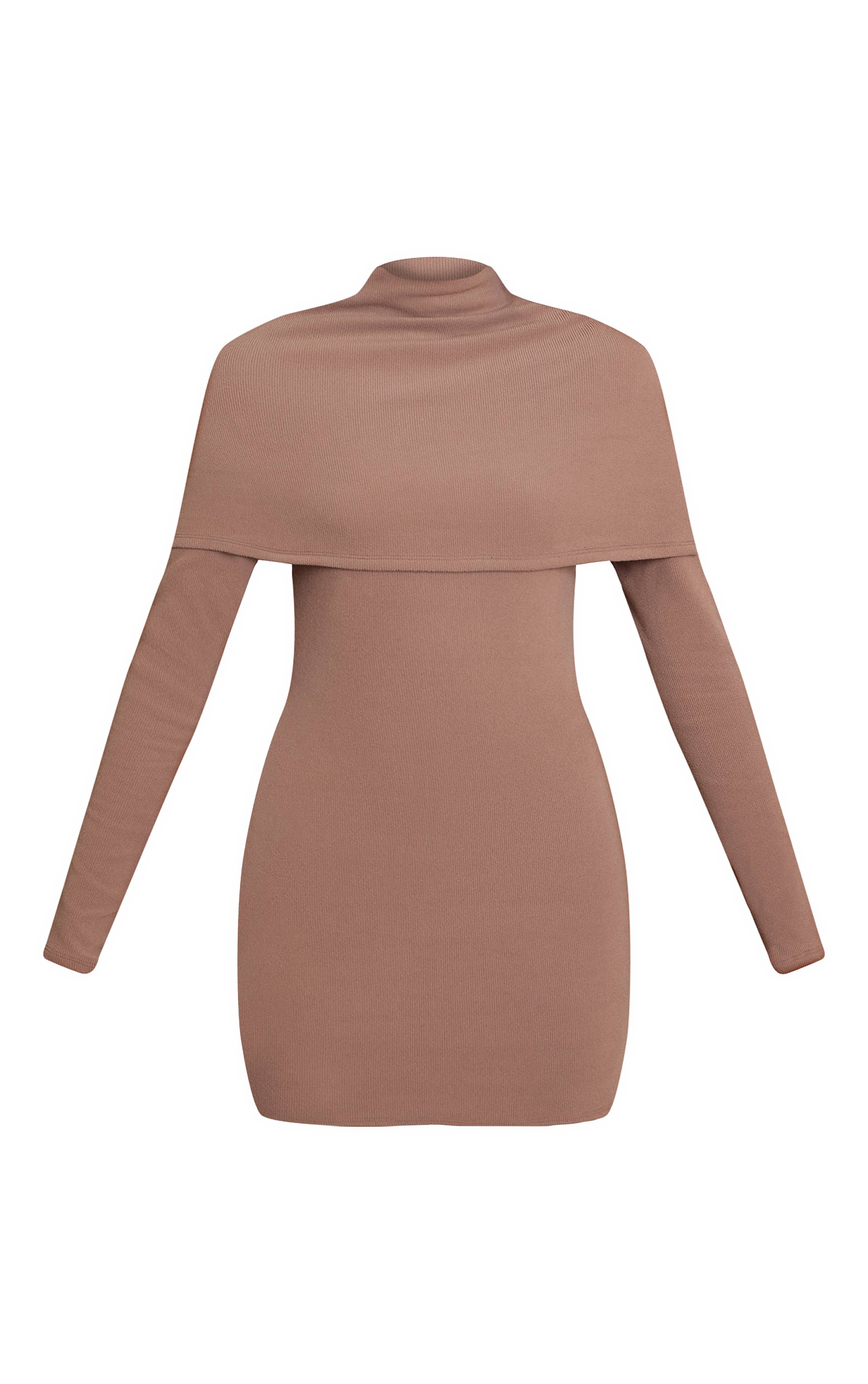 Taupe Robe Moulante À Manches Longues Avec Superposition Côtelée