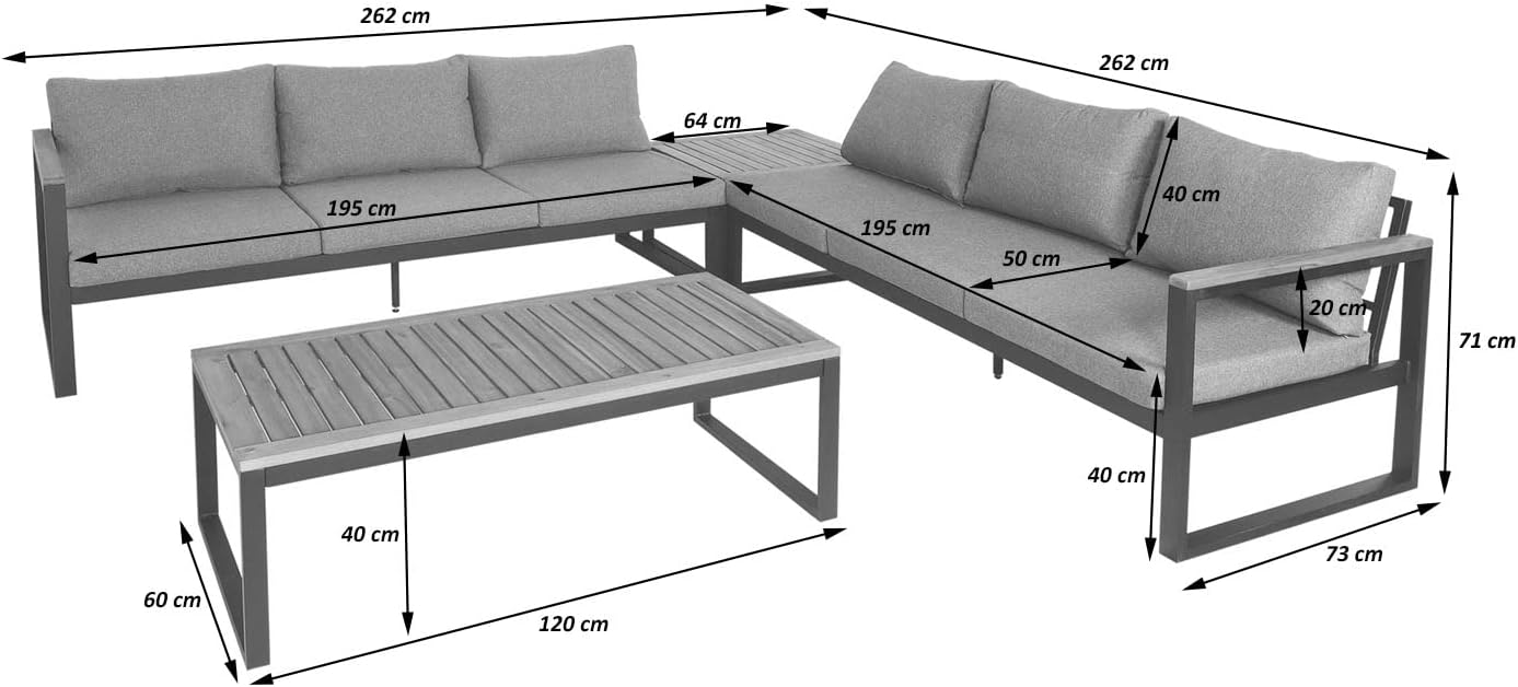 Mendler Garten-Garnitur HWC-L26, Gartenlounge Lounge-Set Sitzgruppe Sofa, Metall Akazie Holz MVG-Zertifiziert - hellgrau