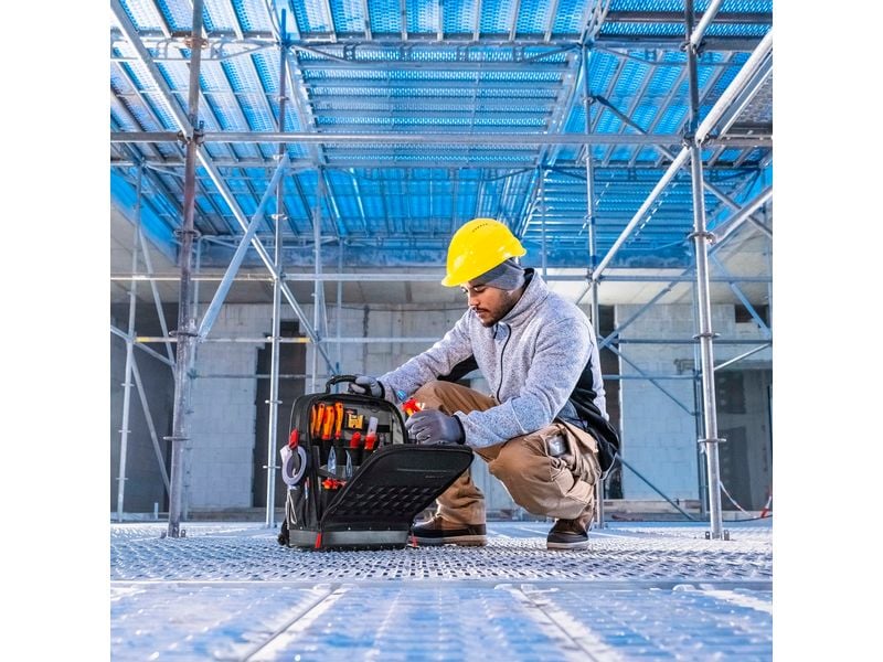 Knipex Werkzeugrucksack Modular X18, leer Werkzeugrucksack mit komplett aufklappbarer Vorder- und Rückseite