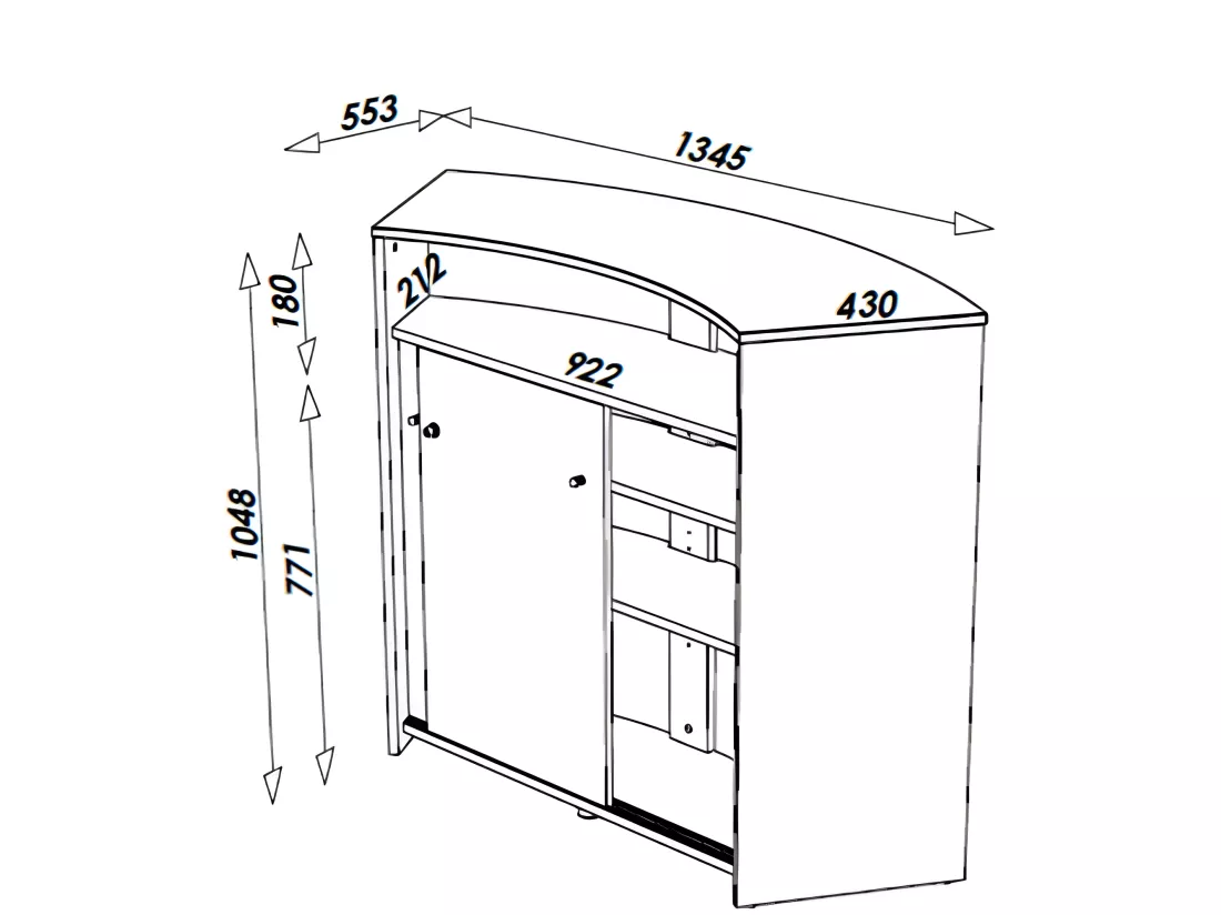 Comptoir d'Accueil 2 Portes Noir 4 Niches Serrure 134,5 x 104,8 x 55,3 cm - Coloris: Rock 451