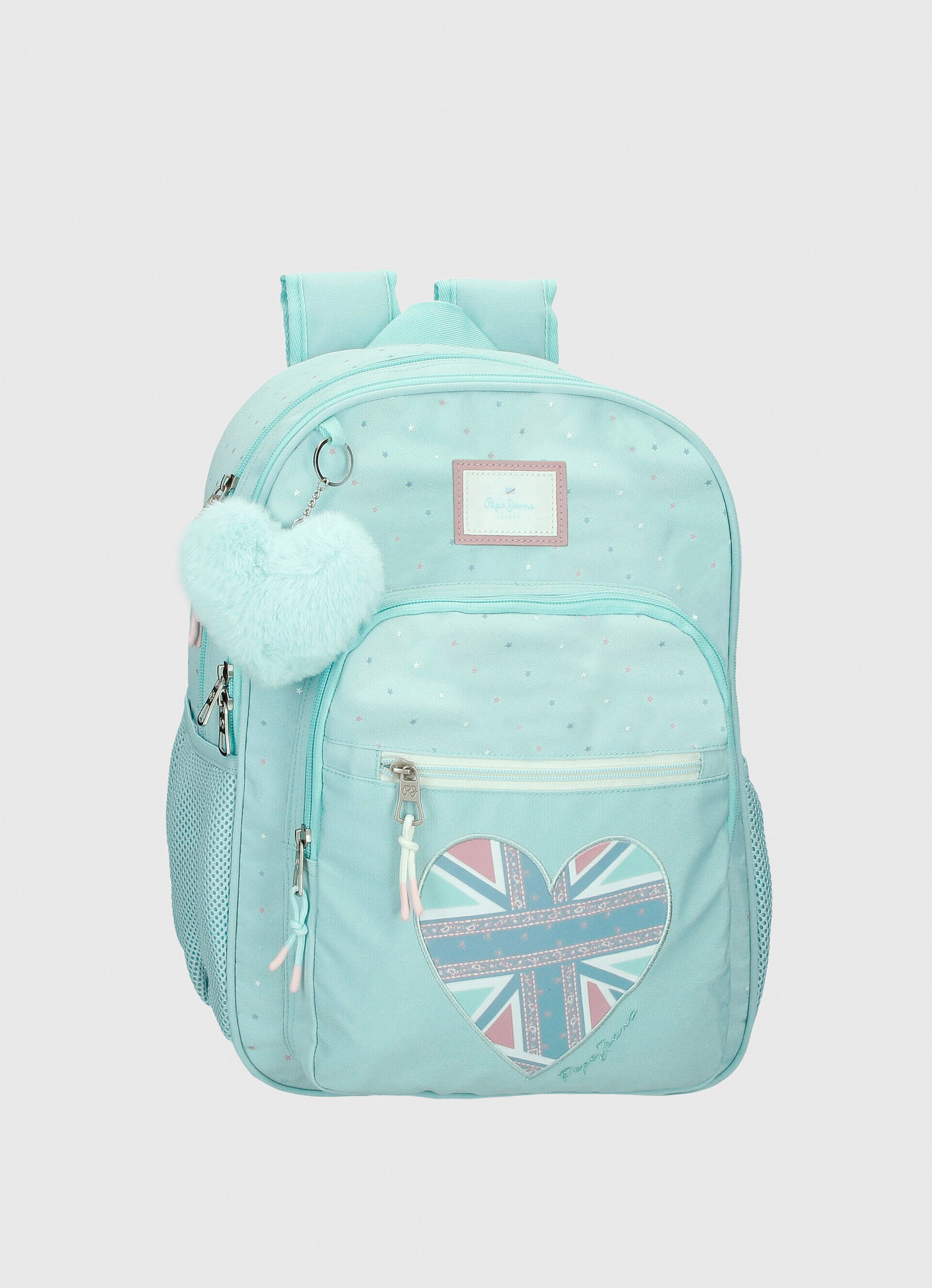 Mochila escolar com estampa de bolinhas - azul turquesa claro, tamanho único