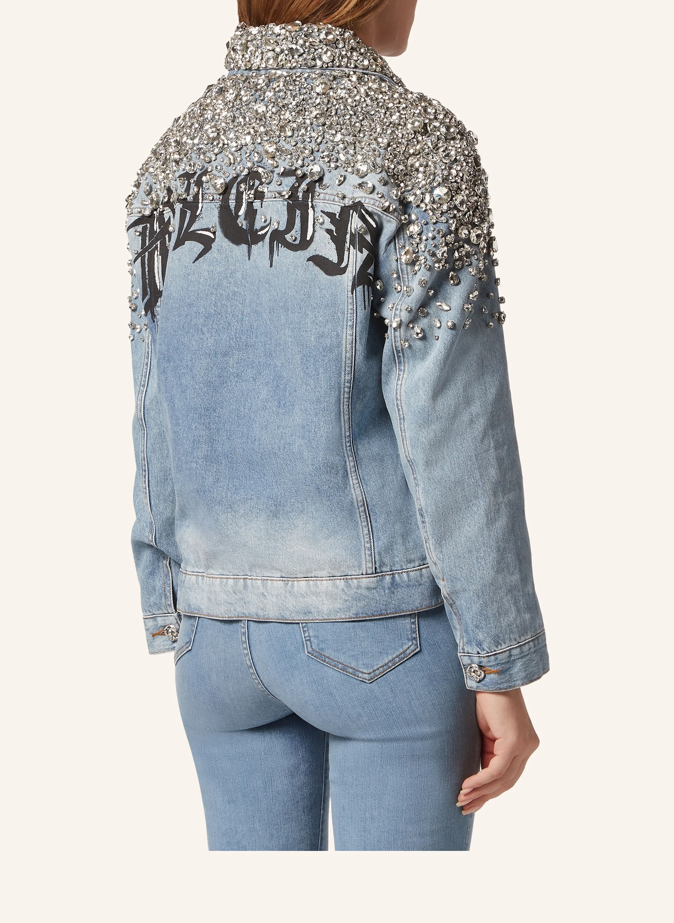 PHILIPP PLEIN Jeansjacke Oversize mit Steinenbesatz