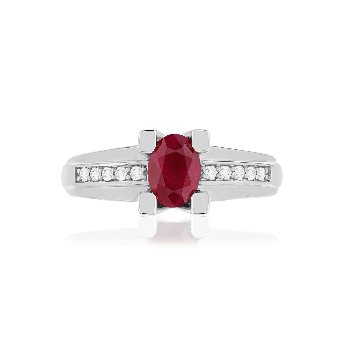 Bague VAN BRILL or blanc 750, rubis, diamants.
