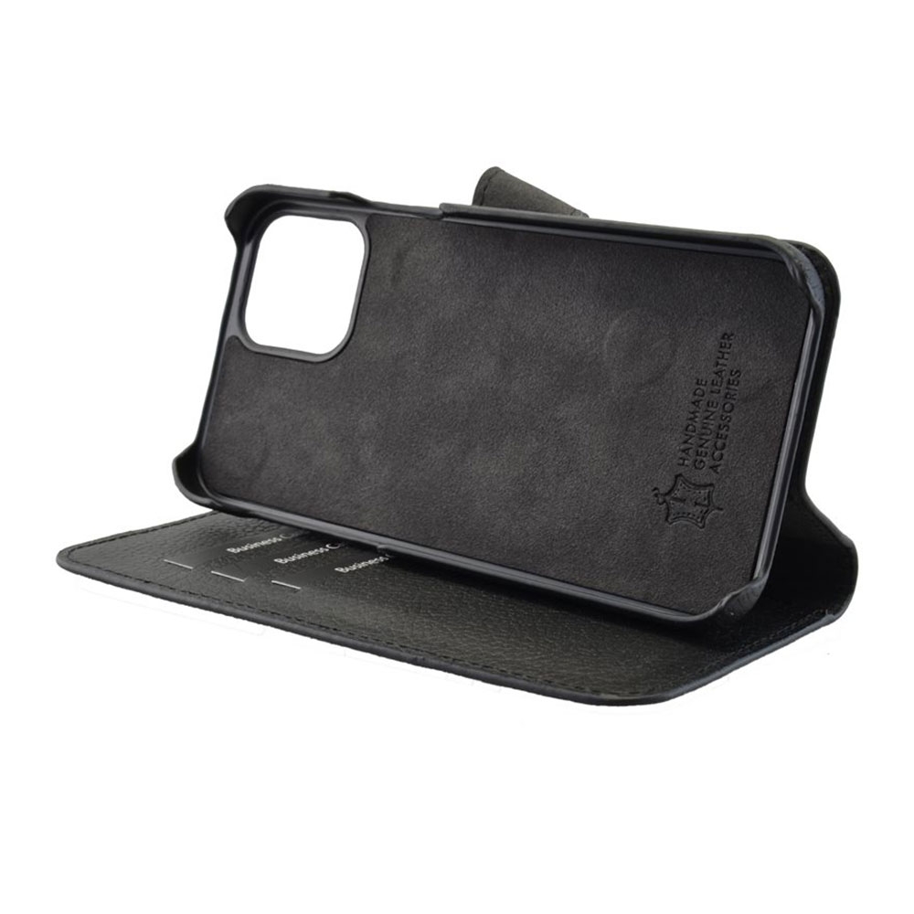 2in1 iPhone 12 / iPhone 12 Pro Echtleder Magnet Wallet Case Tasche Flip Cover (JOSSIP12_6.1-M01) - Schwarz