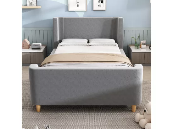 Lit d'enfant Lit rembourré,Lit traîneau, 90 x 200 cm, Pour garçons & filles, Gris,Sans matelas
