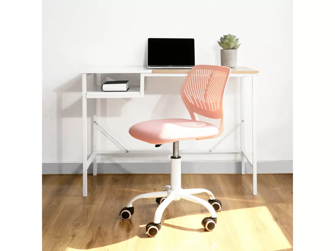 URBAN MEUBLE Chaise de bureau pivotante rose, dossier ergonomique, revêtement en maille, hauteur réglable, style moderne, pour la maison et le bureau