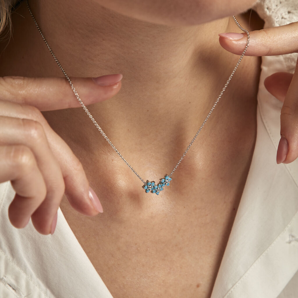 Collier Bleubirds Argent Blanc Turquoise