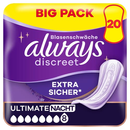 Always Discreet Inkontinenzeinlagen Für Frauen Ultimate Nacht 20 Stück