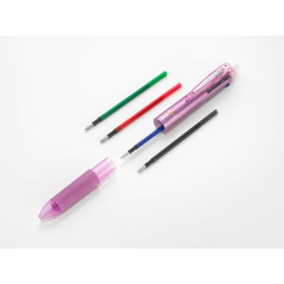 Frixion Ball 4 Couleurs - Roller encre gel effaçable - corps rose - pointe fine
