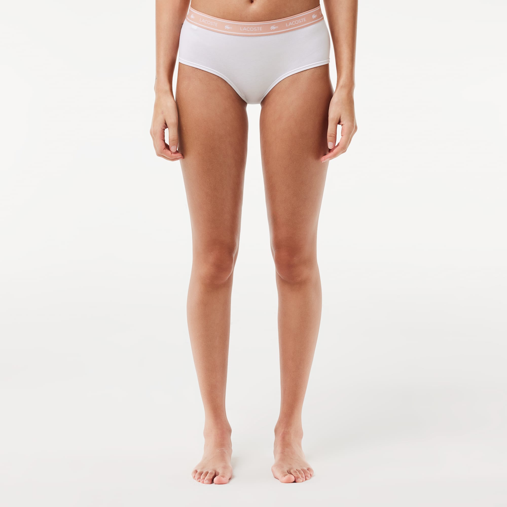 Shorty avec ceinture siglée en coton stretch Culottes & bas - Blanc - Lacoste - Femme